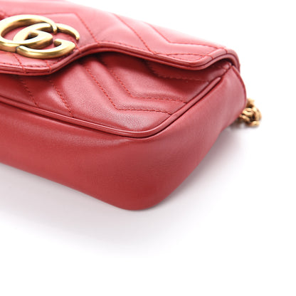 Gucci Calfskin Matelasse Super Mini GG Marmont Shoulder Bag Hibiscus Red 7 of 8