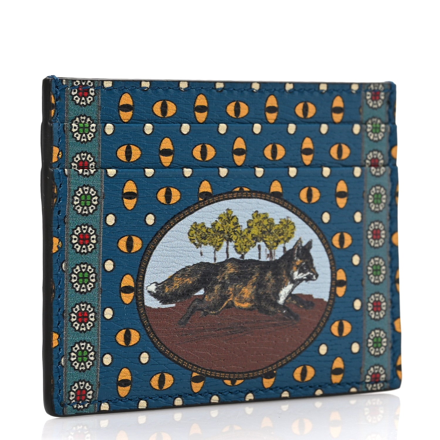 Gucci Garden Print Fox Card Holder Wallet Blue Multicolor 1267304
