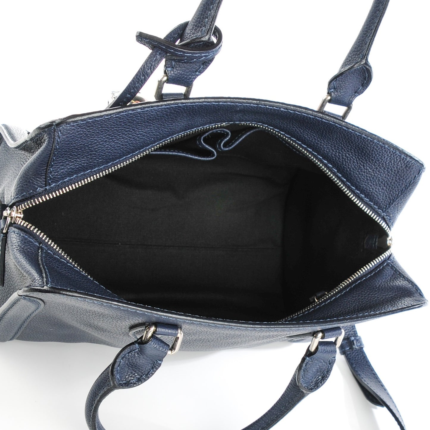 Pebbled Calfskin Small Skull Padlock Zip Around Tote Navy