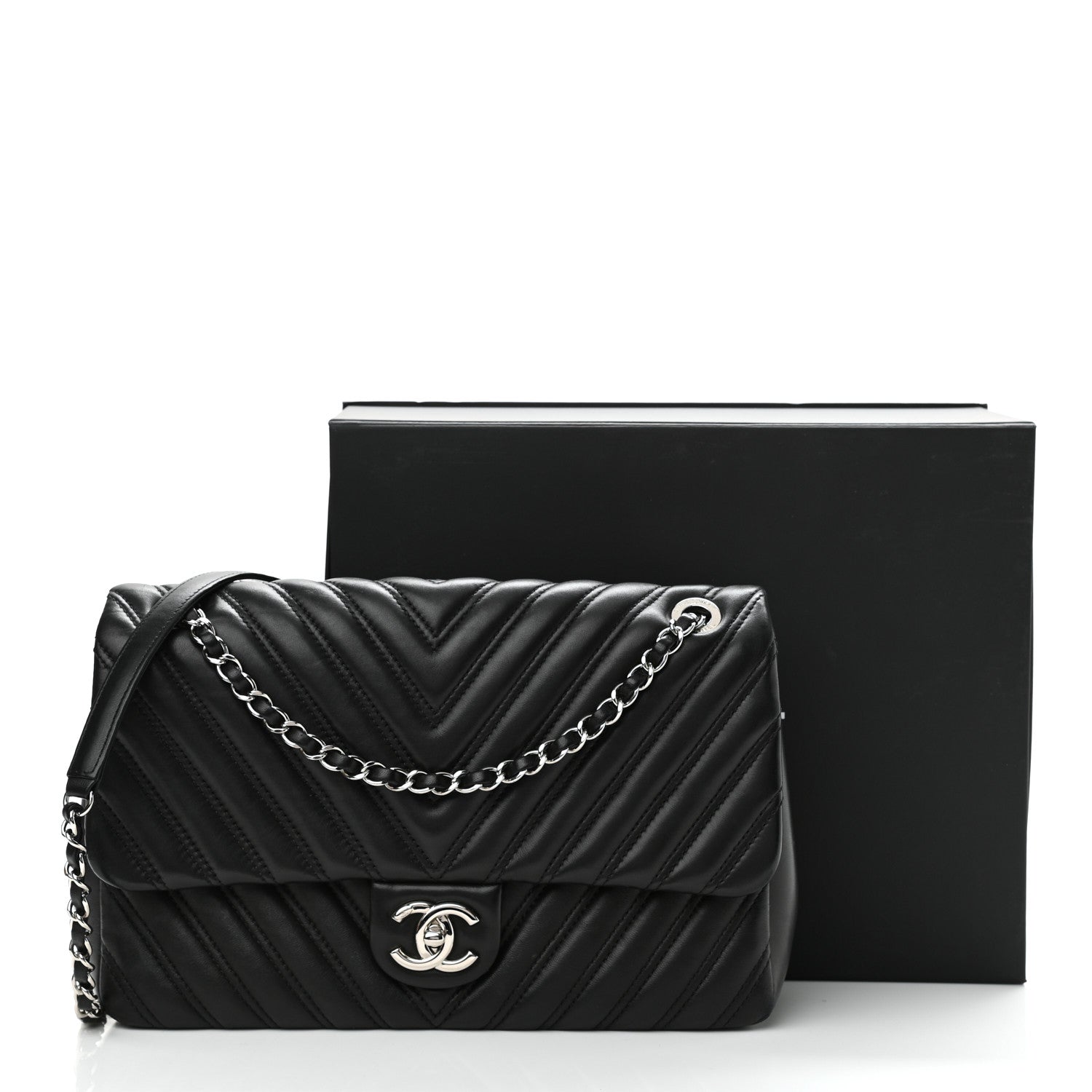 Chanel Lambskin Chevron Quilted Double Stitch Jumbo Single Flap Black 11 of 11