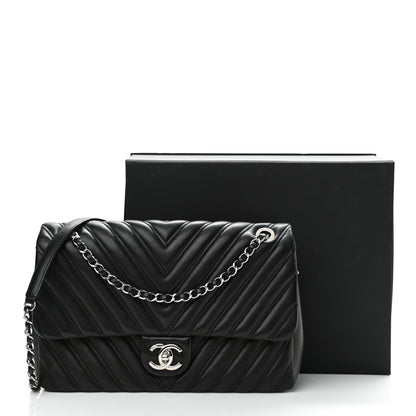 Chanel Lambskin Chevron Quilted Double Stitch Jumbo Single Flap Black 11 of 11