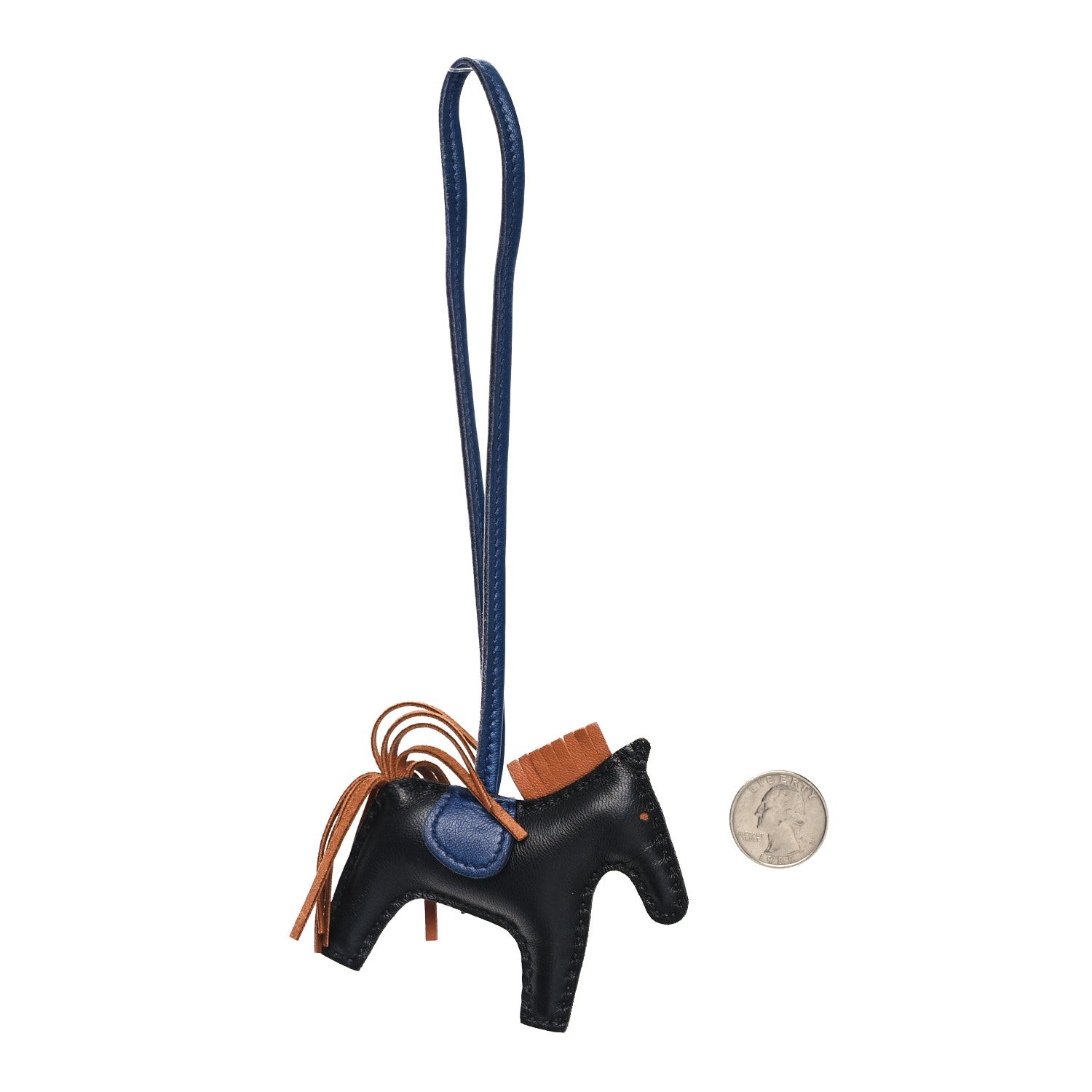 Hermes Milo Lambskin Grigri Rodeo Horse Bag Charm PM Black Bleu Encre Gold 2 of 5