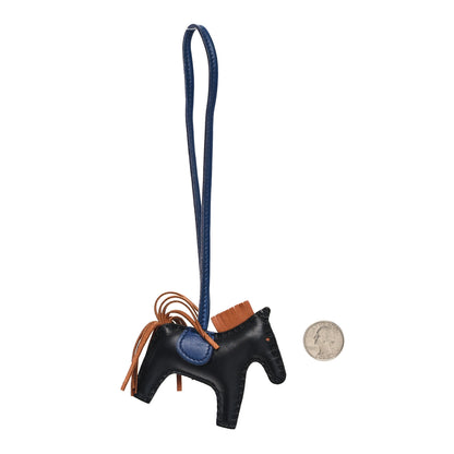 Hermes Milo Lambskin Grigri Rodeo Horse Bag Charm PM Black Bleu Encre Gold 2 of 5