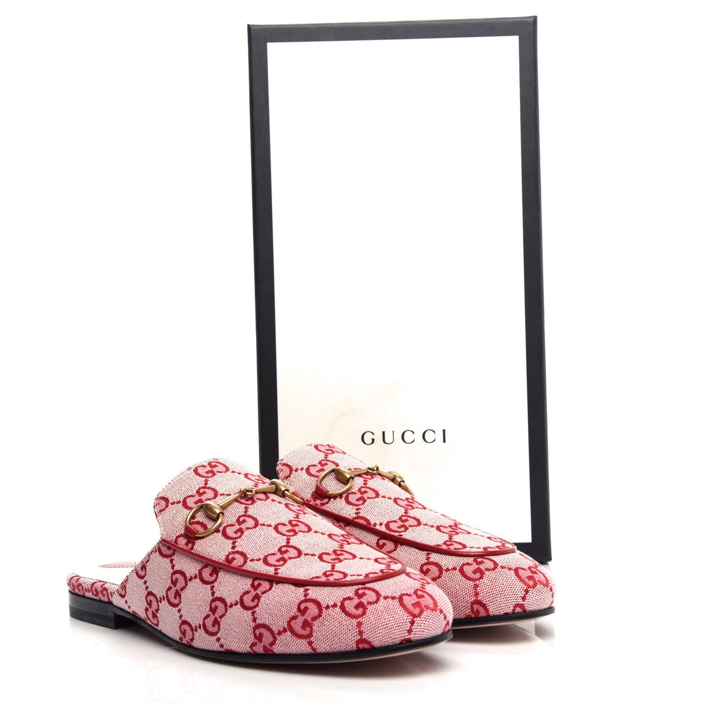 Canvas GG Monogram Horsebit Womens Princetown Slippers 39 Gardenia Hibiscus Red