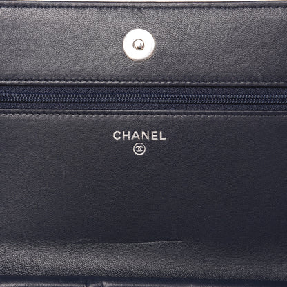 Chanel Lambskin Double Quilted Stitch Wallet On Chain WOC Navy Blue 6 of 14