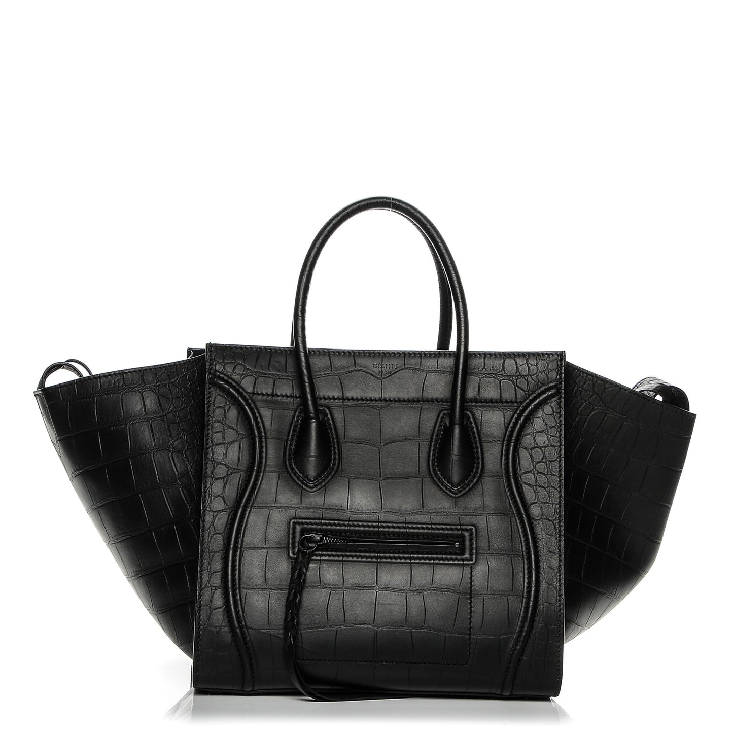 Crocodile Embossed Calfskin Medium Phantom Luggage Black