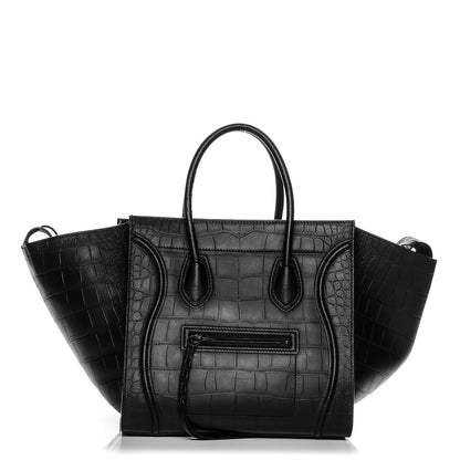 Celine Crocodile Embossed Calfskin Medium Phantom Luggage Black 1 of 7
