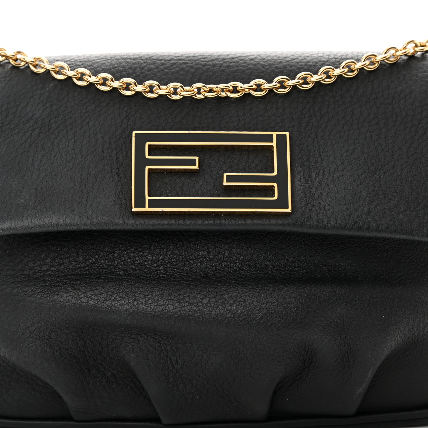 Vitello Flamingo Enamel Fendista Pouchette Crossbody Black