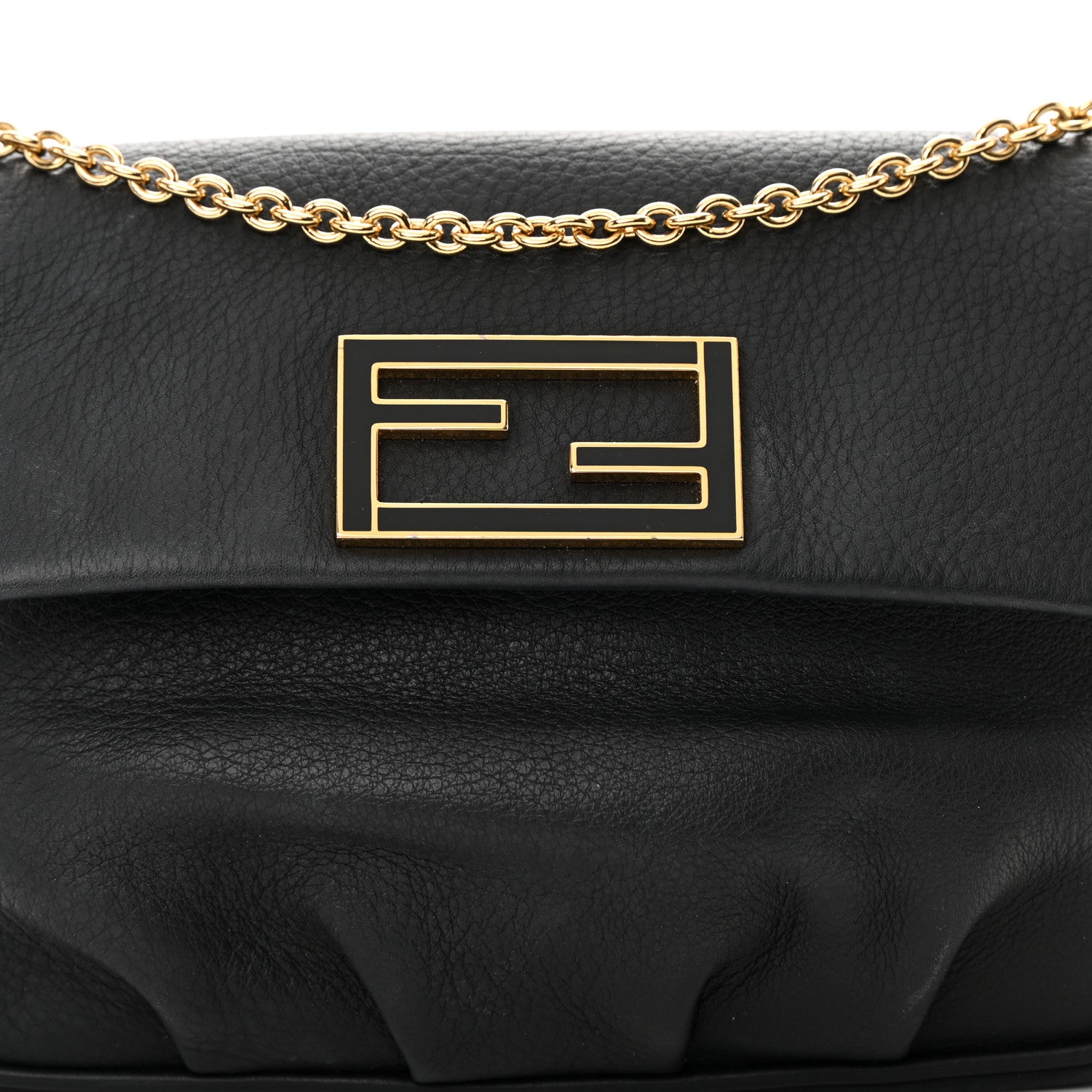 Fendi Vitello Flamingo Enamel Fendista Pouchette Crossbody Black 8 of 12