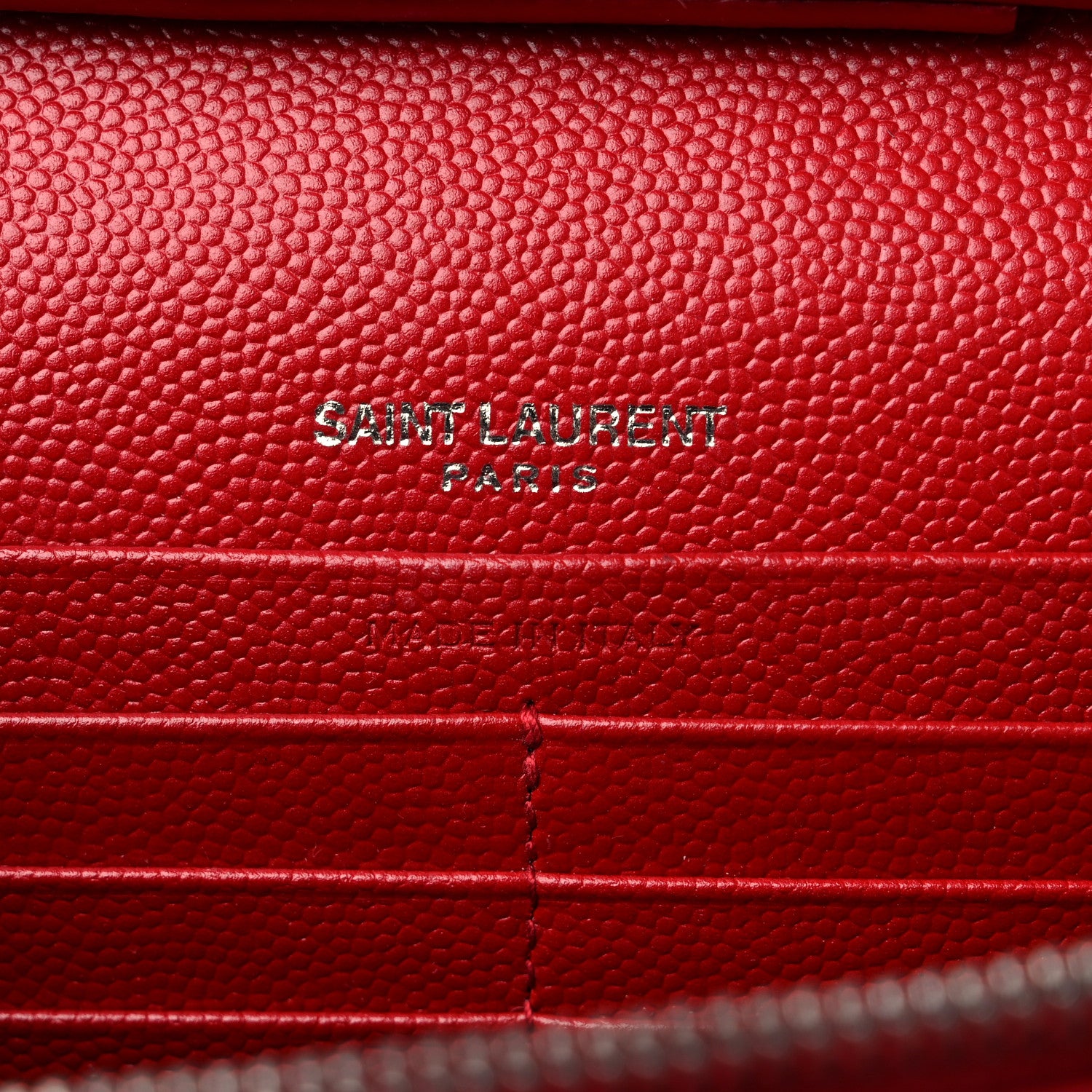 Saint Laurent Grain De Poudre Matelasse Chevron Monogram Chain Wallet Red 6 of 8