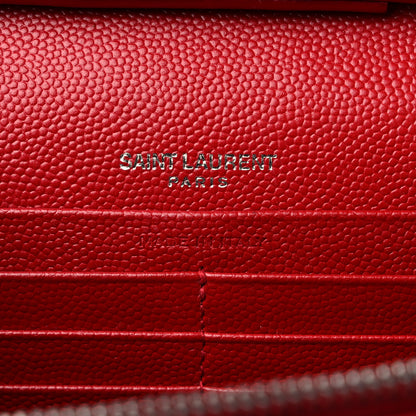 Saint Laurent Grain De Poudre Matelasse Chevron Monogram Chain Wallet Red 6 of 8
