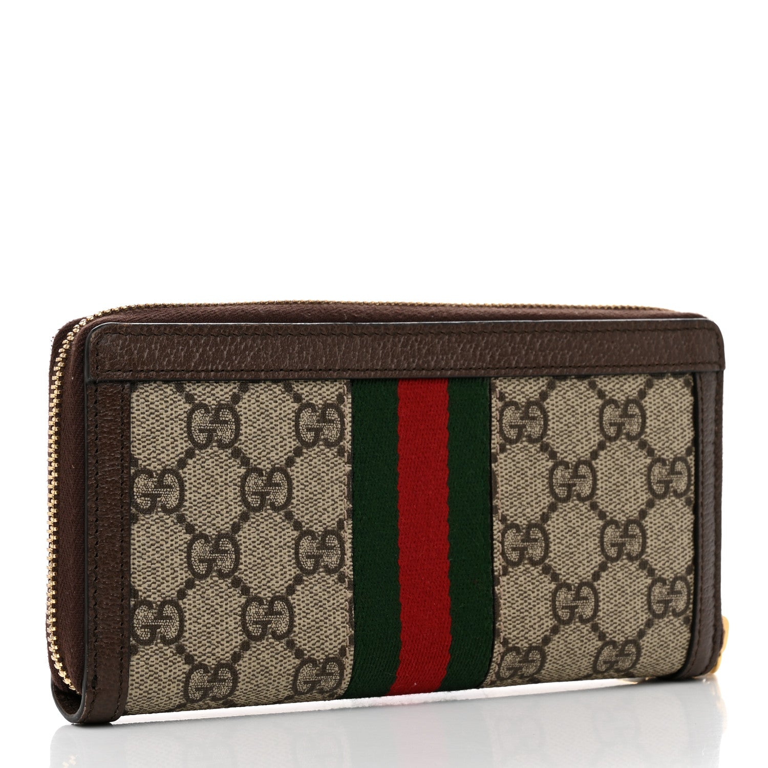 Gucci GG Supreme Monogram Web Ophidia Zip Around Wallet Brown 3 of 10