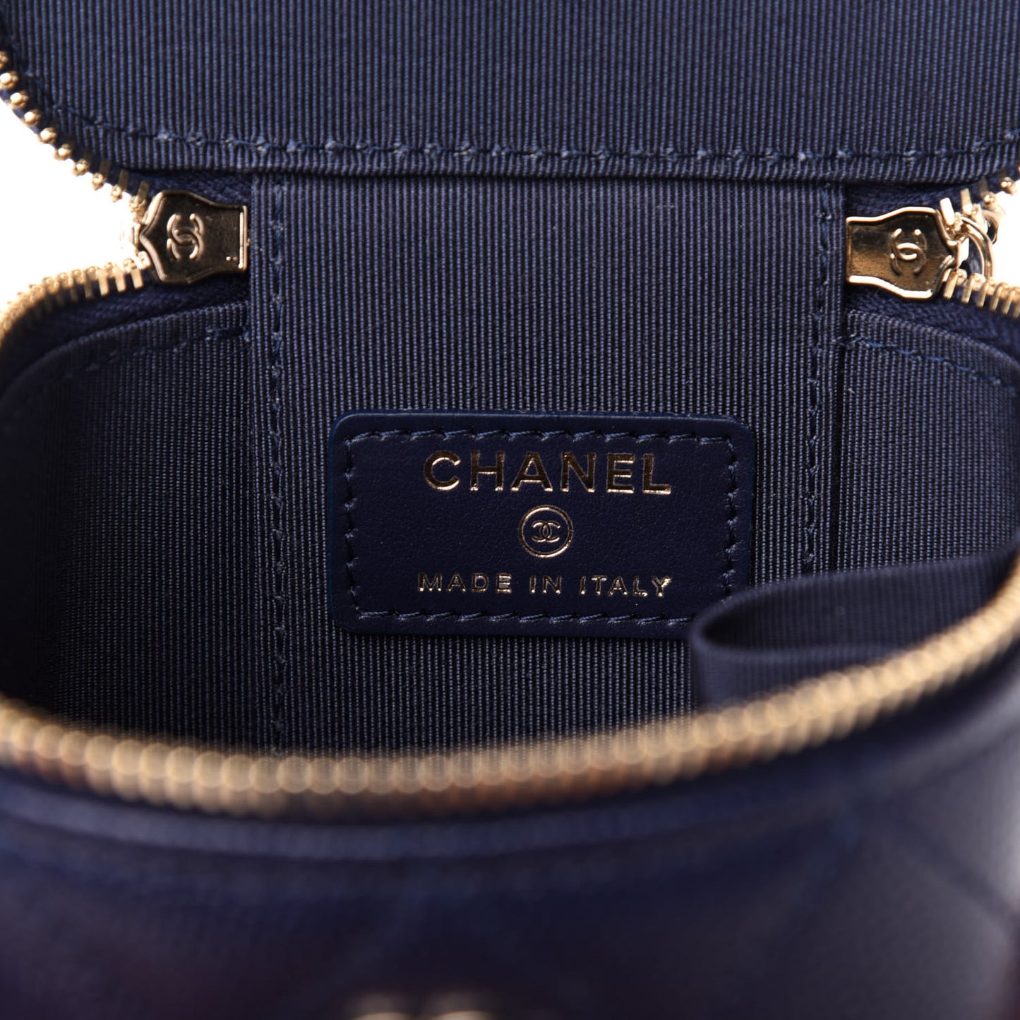 Caviar Quilted Mini Vanity Case With Chain Navy Blue