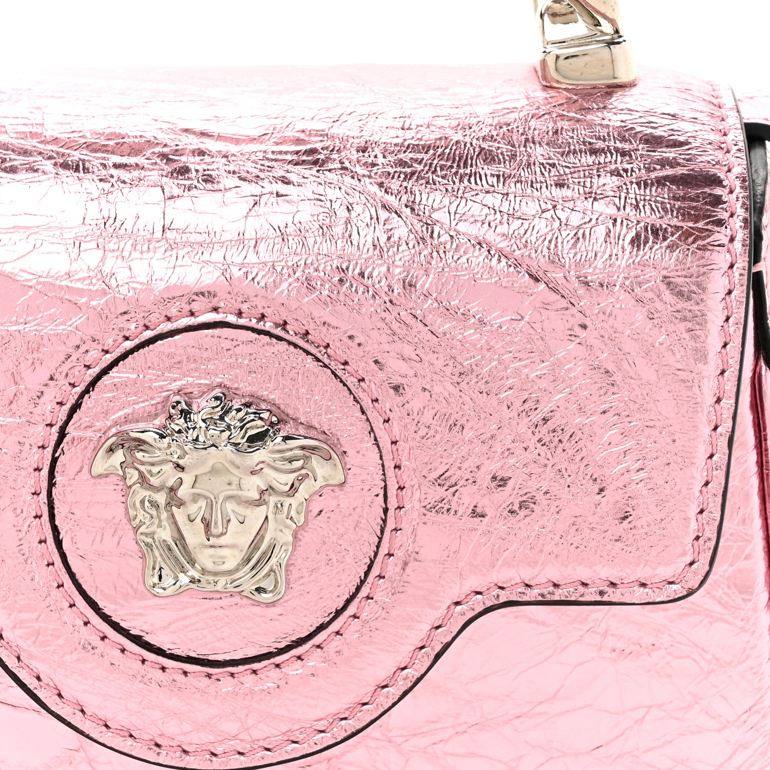 Versace Metallic Crackled Lambskin Mini La Medusa Bag Pink 7 of 11