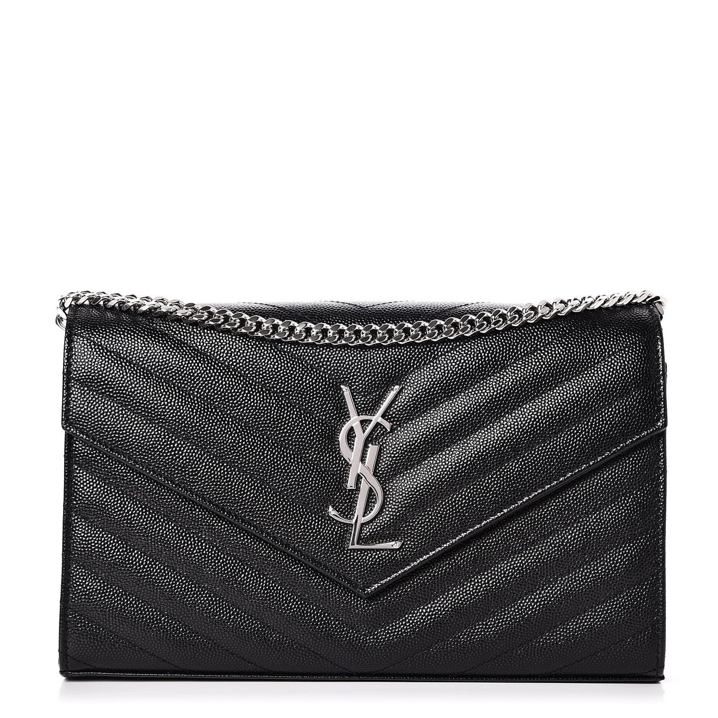 Grain De Poudre Matelasse Chevron Monogram Chain Wallet Black