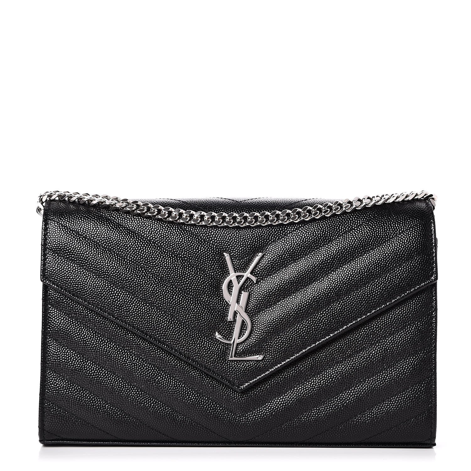 Saint Laurent Grain De Poudre Matelasse Chevron Monogram Chain Wallet Black 1 of 8