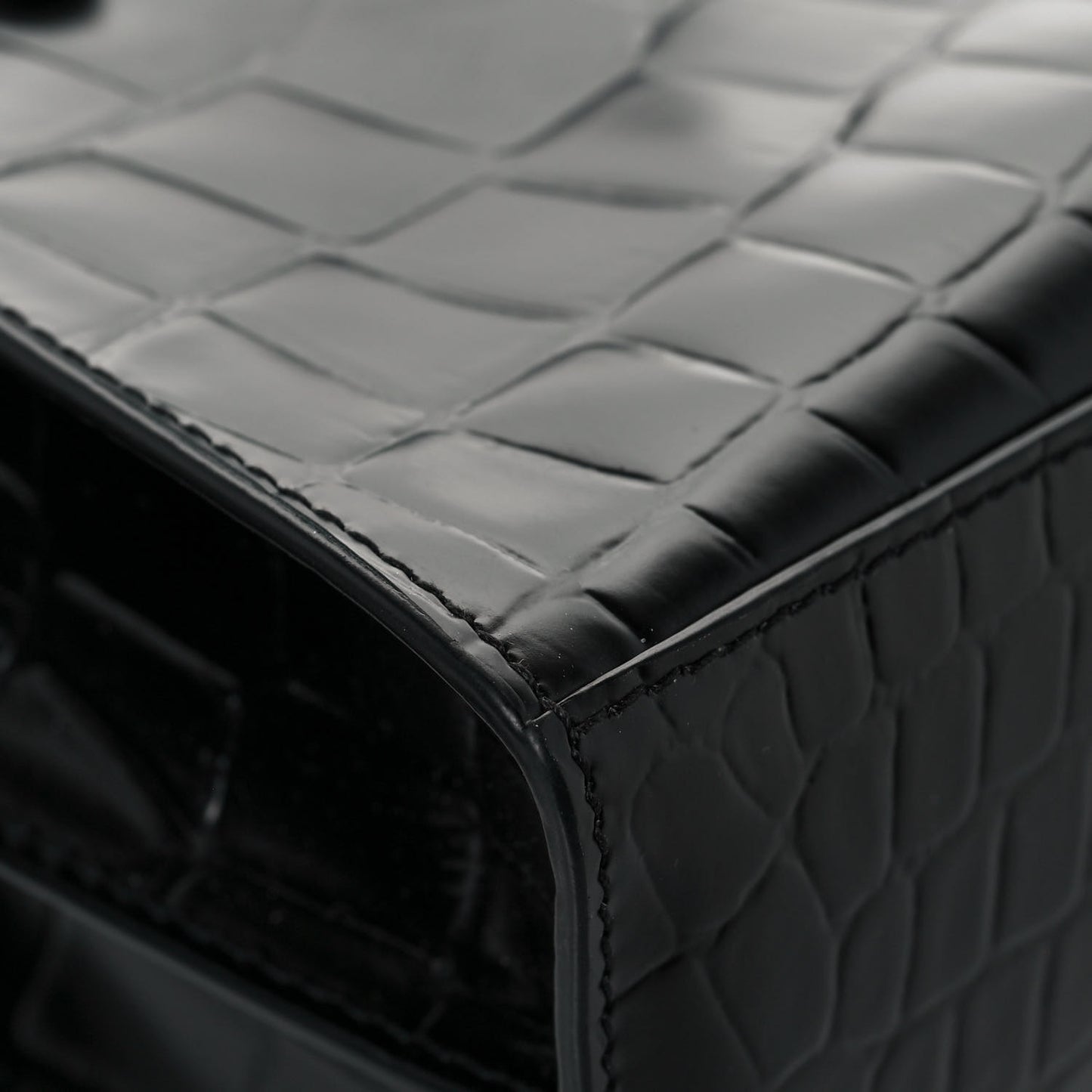 Semi Shiny Calfskin Crocodile Embossed Neo Classic Black Hardware Mini City Black