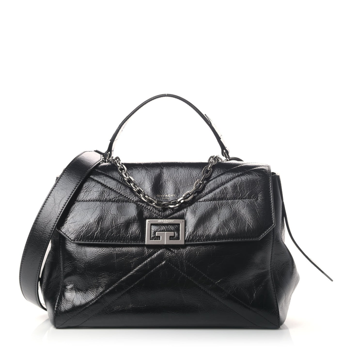 Creased Patent Calfskin Medium ID Flap Black