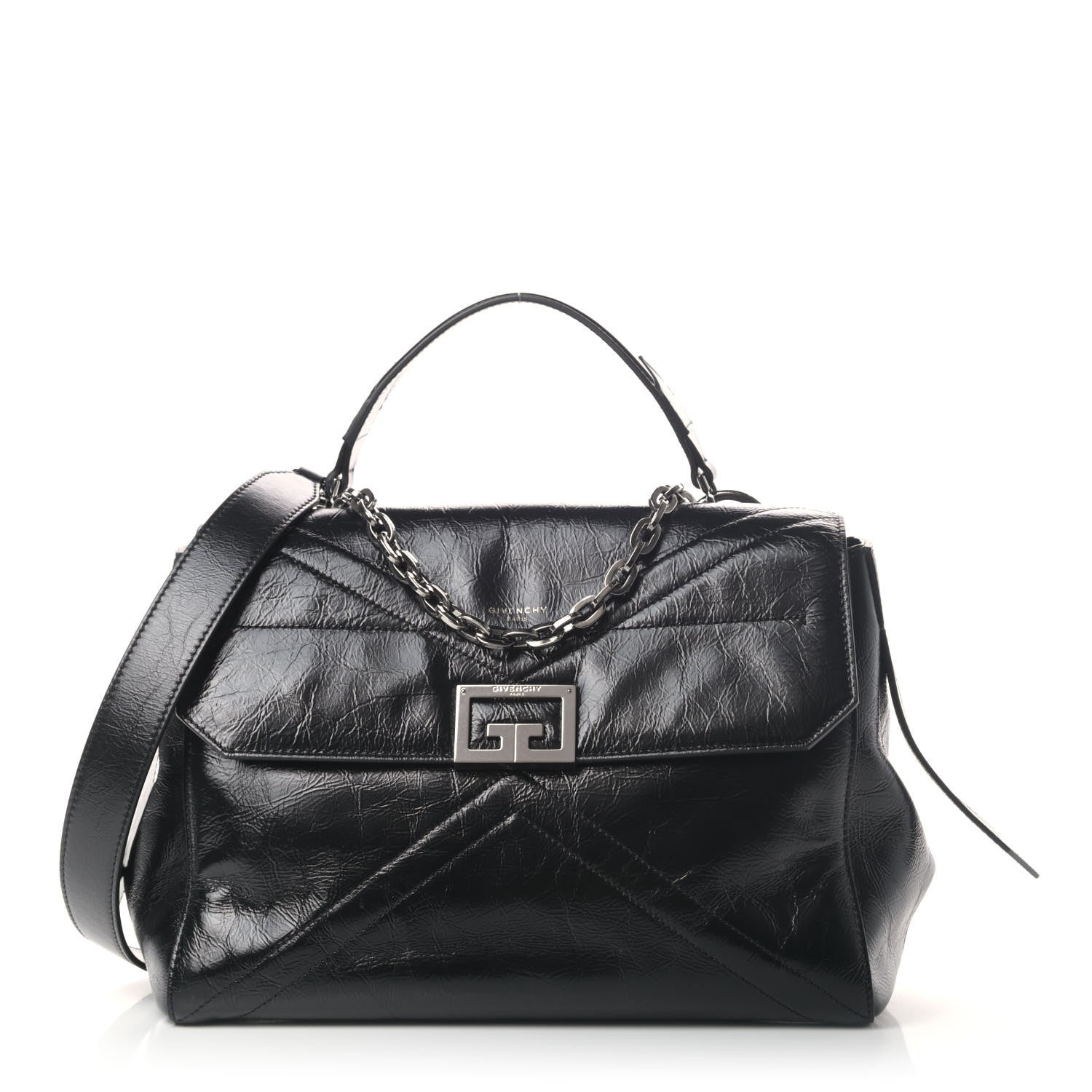 Givenchy Creased Patent Calfskin Medium ID Flap Black 1 of 5