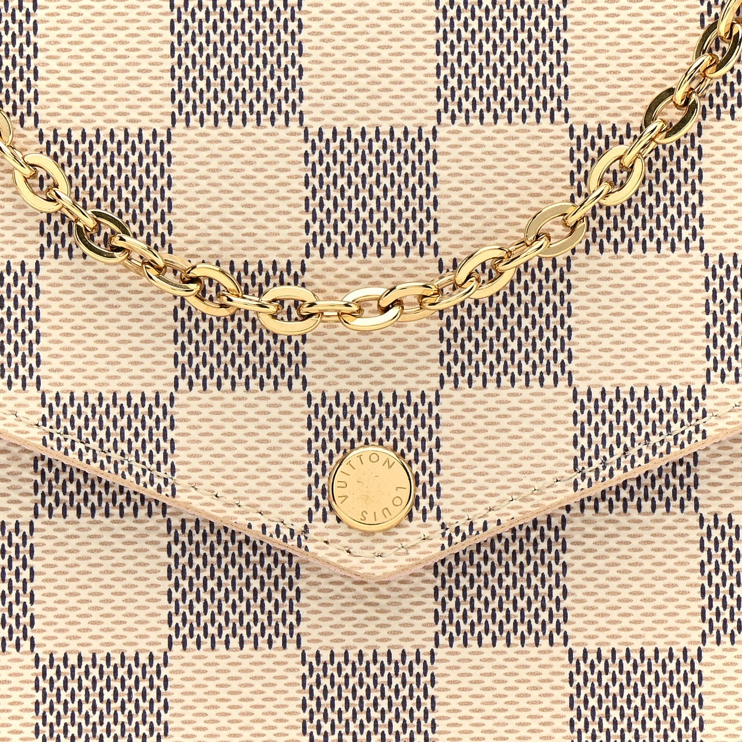 Damier Azur Pochette Felicie Chain Wallet Rose Ballerine
