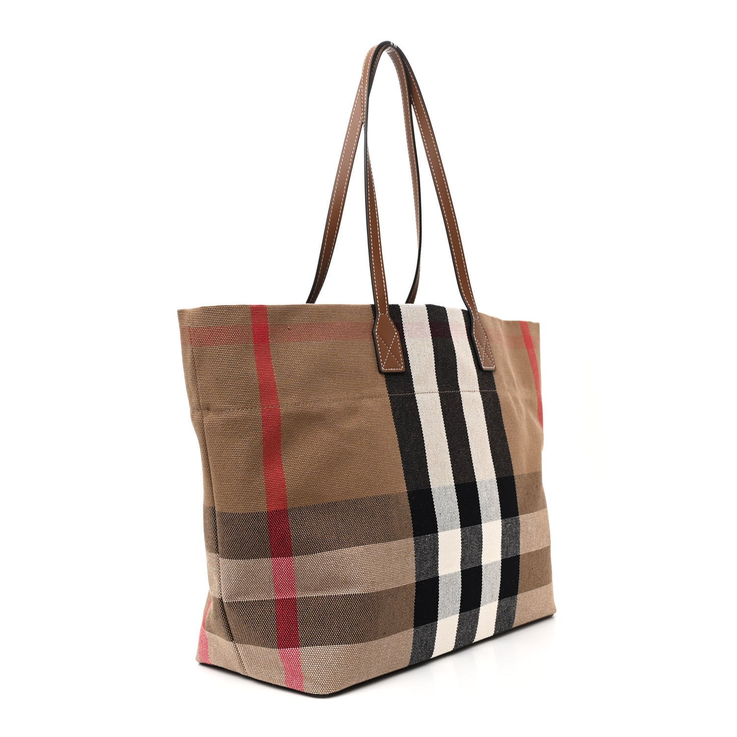 Giant Check Canvas Medium London Tote Taupe Brown