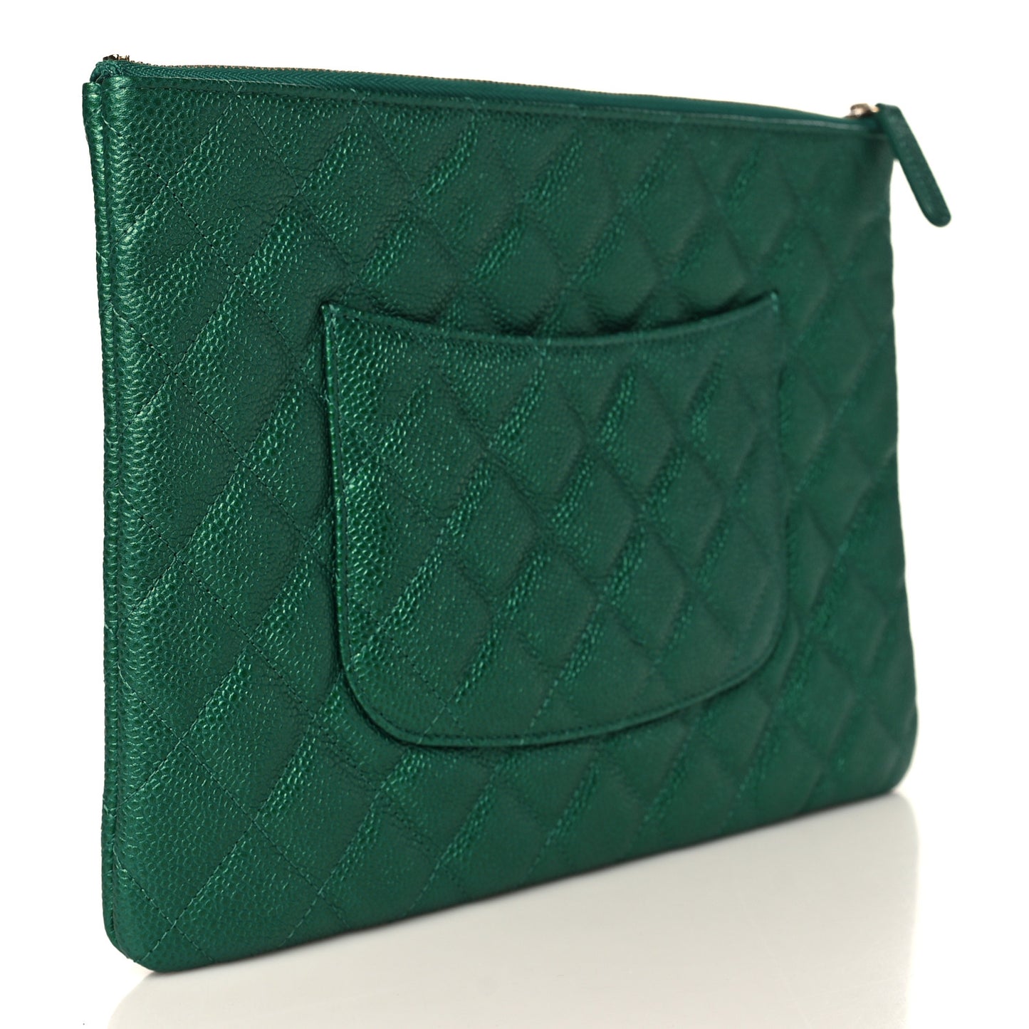 Metallic Caviar Quilted Medium Cosmetic Case Green