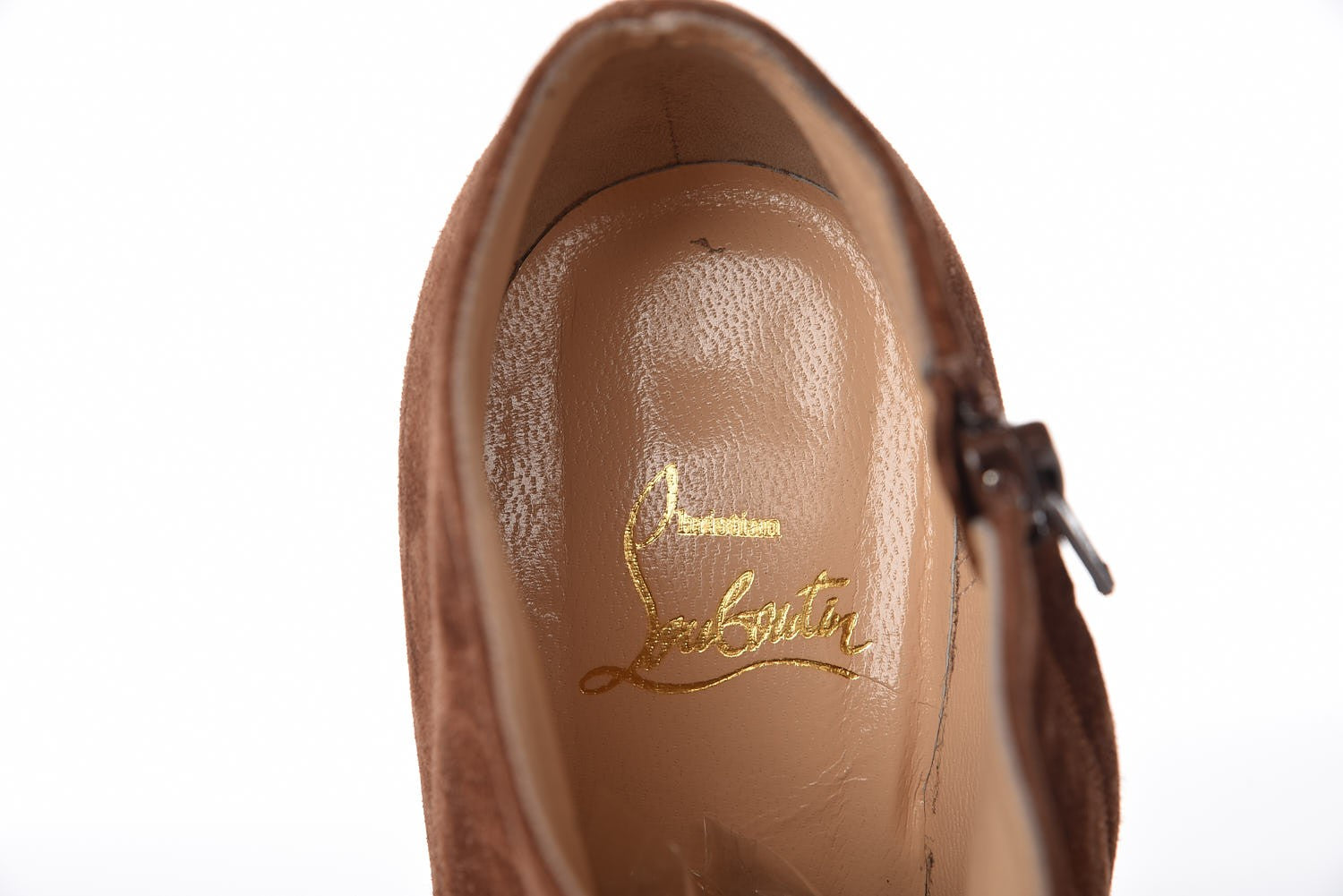 Christian Louboutin Veau Velours Rock and Gold 120 Ankle Booties 38.5 Havana 11 of 20