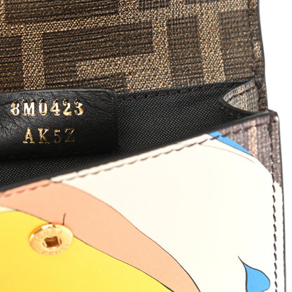 Fendi Glazed Fabric Vitello Liberty FF 1974 Logo Hairdo Girls Inlay Fold Over Card Holder Wallet Mogano Panna Multicolor 7 of 8