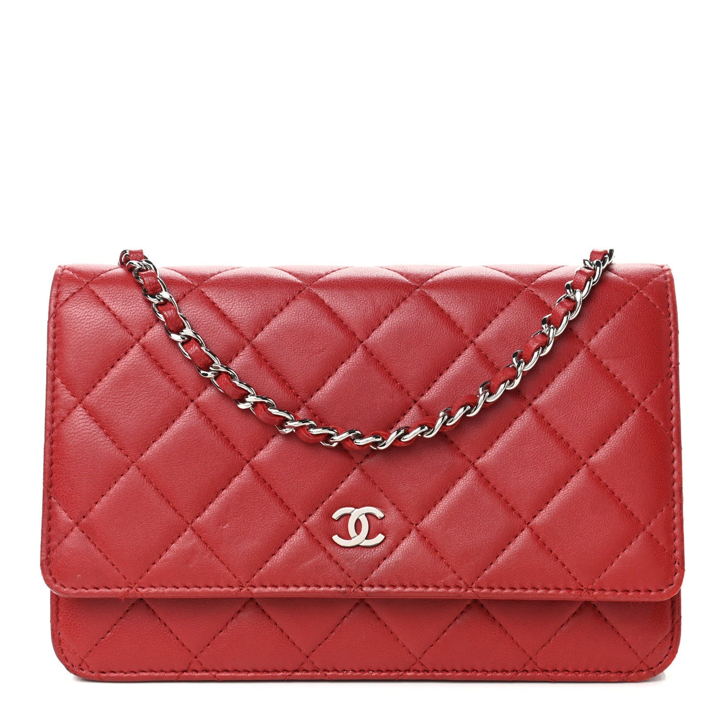 Lambskin Quilted Wallet on Chain WOC Red