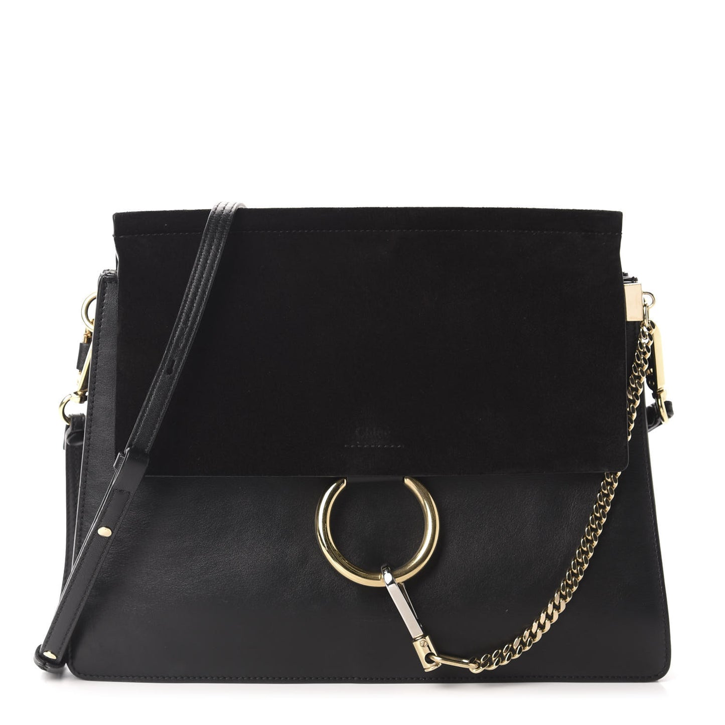 Suede Calfskin Medium Faye Shoulder Bag Black