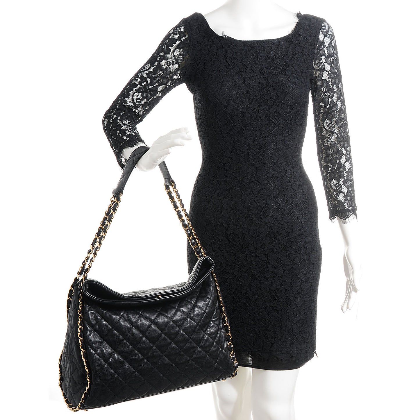Calfskin Large Chain Me Hobo Black