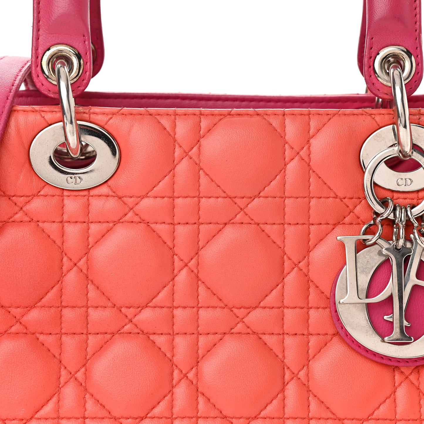 Lambskin Cannage Medium Bi-Color Lady Dior Orange Fuchsia