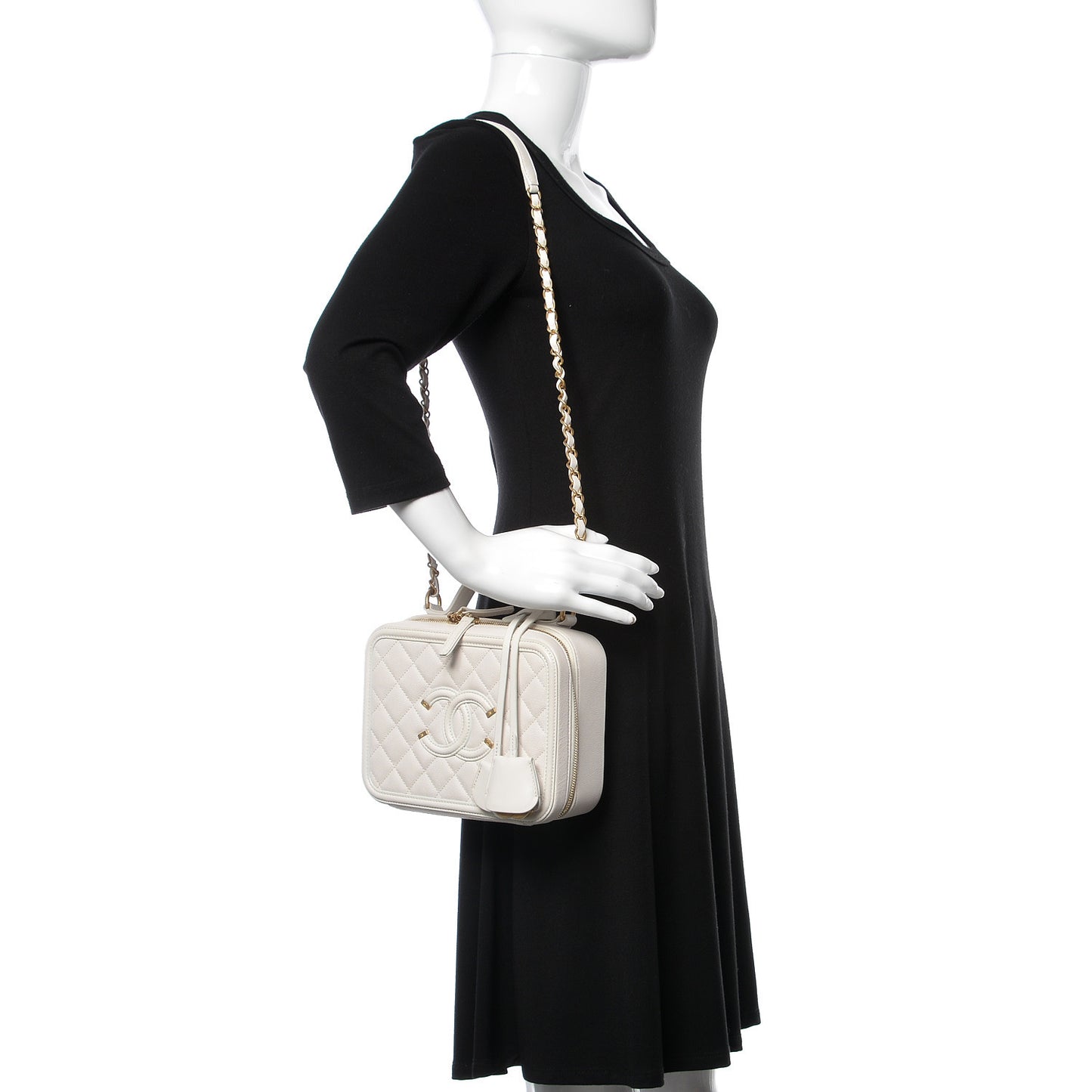 Caviar Quilted Medium CC Filigree Vanity Case White
