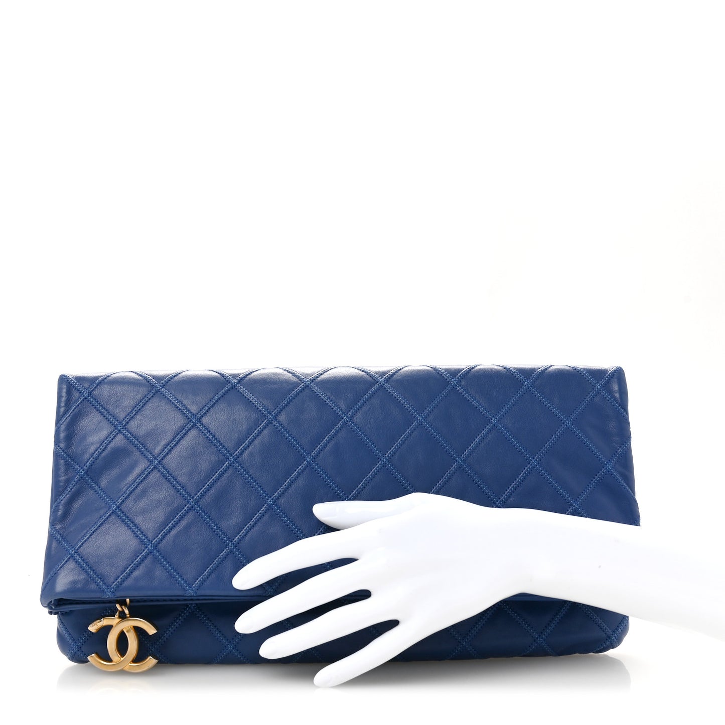 Calfskin Stitched Thin City Clutch Blue