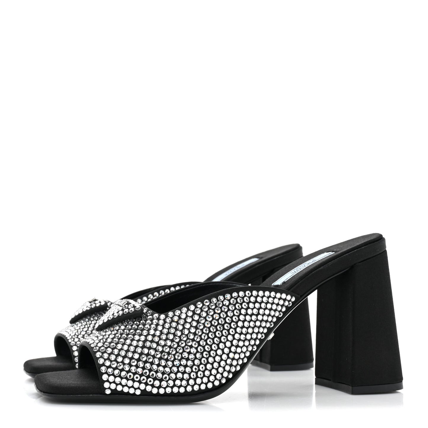 Satin Crystal Logo 65mm Slide Sandals 37 Cristal