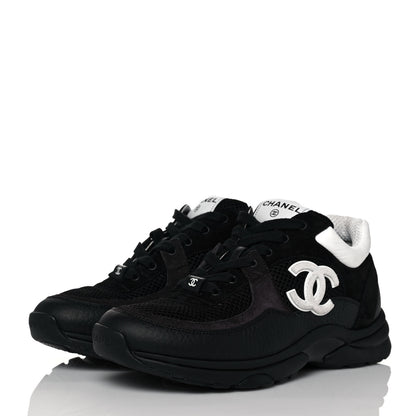 Chanel Mesh Suede Grained Calfskin Womens CC Sneakers 39 Black White 3 of 7