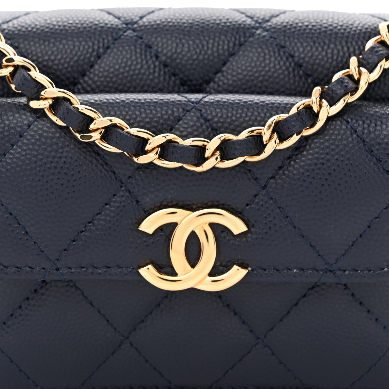 Chanel Caviar Quilted Pocket Twins Clutch With Chain Navy Blue 9 of 12