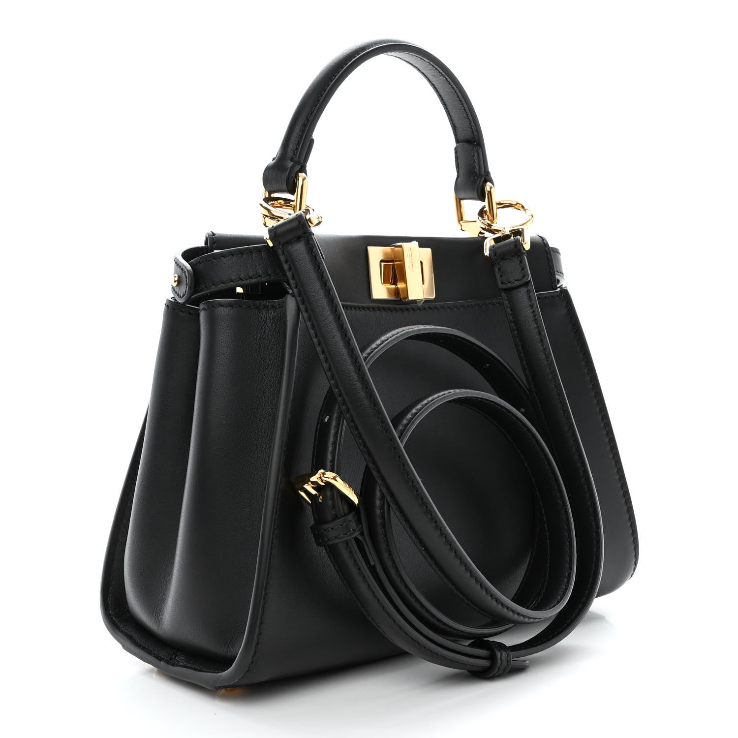 Fendi Vitello Seta Shiny Nappa Mini Peekaboo Iconic Satchel Black 3 of 12