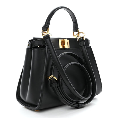 Fendi Vitello Seta Shiny Nappa Mini Peekaboo Iconic Satchel Black 3 of 12