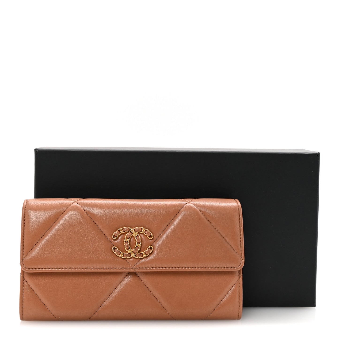 Lambskin Quilted Chanel 19 Flap Wallet Brown