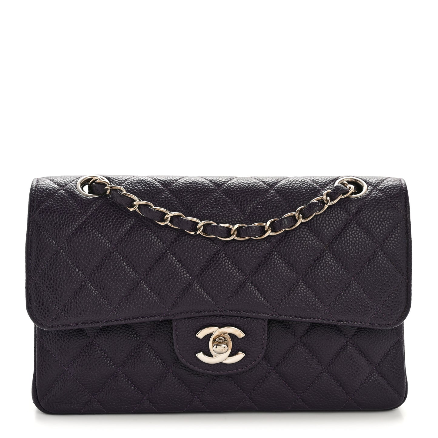 Caviar Quilted Small Double Flap Dark Purple