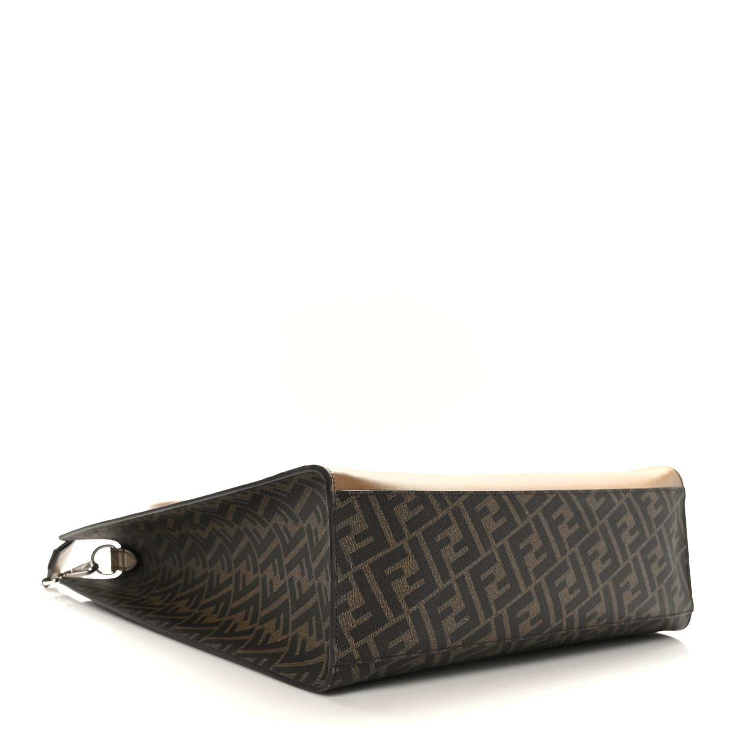 Fendi Glazed Fabric Vitello Cover FF 1974 Diagonal Bi-Color Vertical Tote Tobacco Moro Sand Black 4 of 9