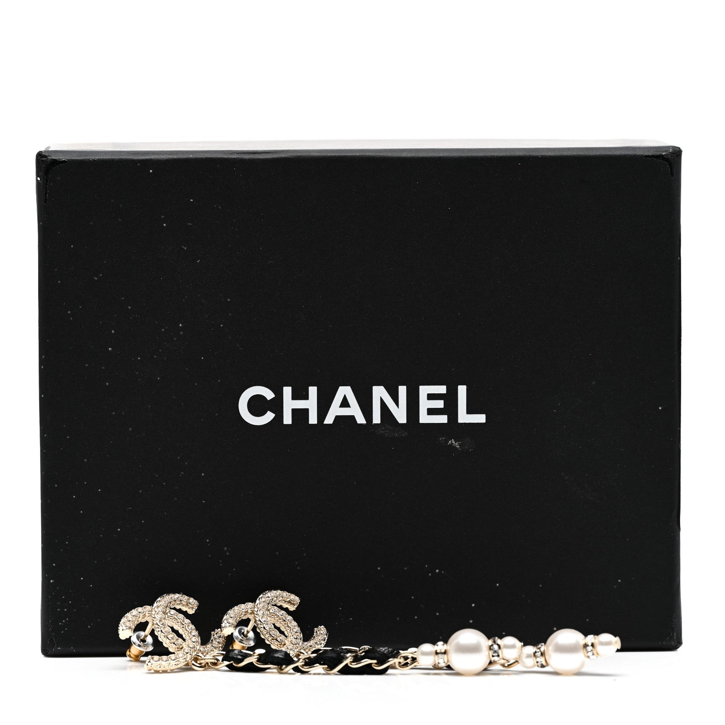 Lambskin Chain Crystal Pearl CC Drop Earrings Gold