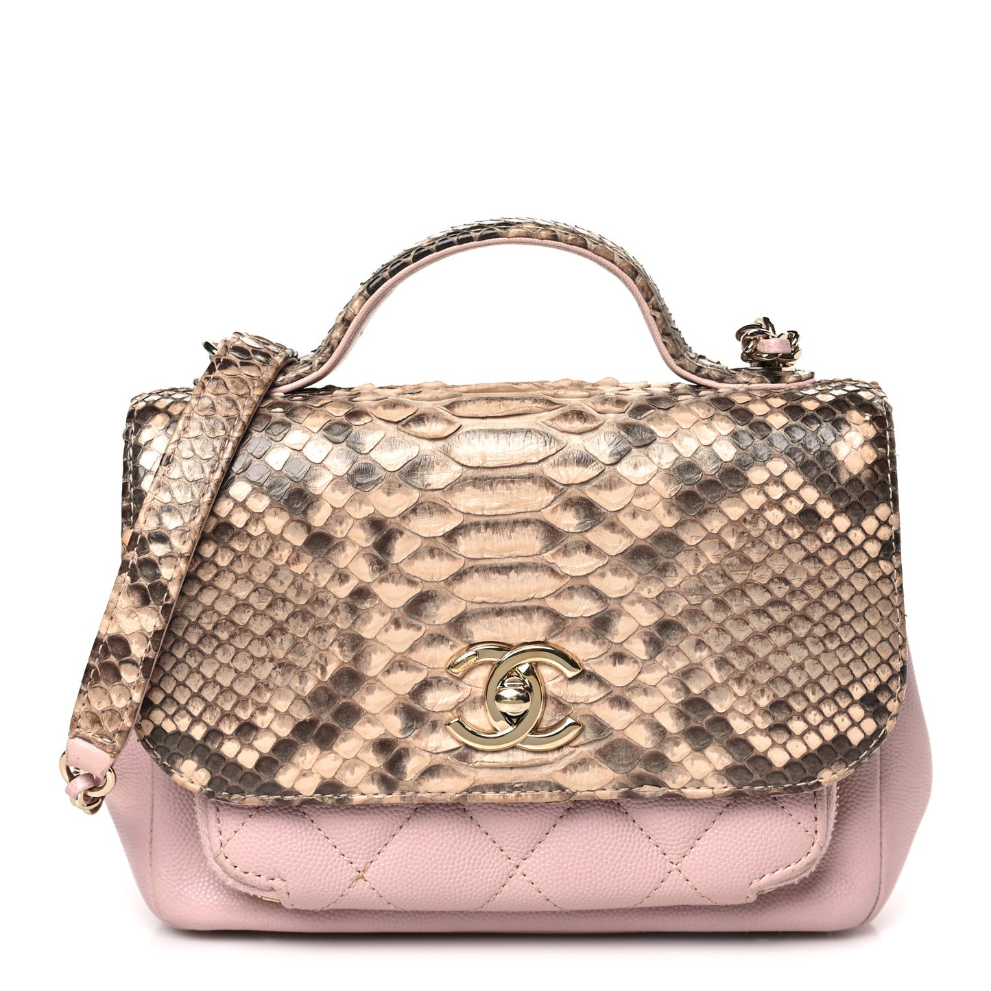 Snakeskin Caviar Quilted Small Business Affinity Flap Light Pink