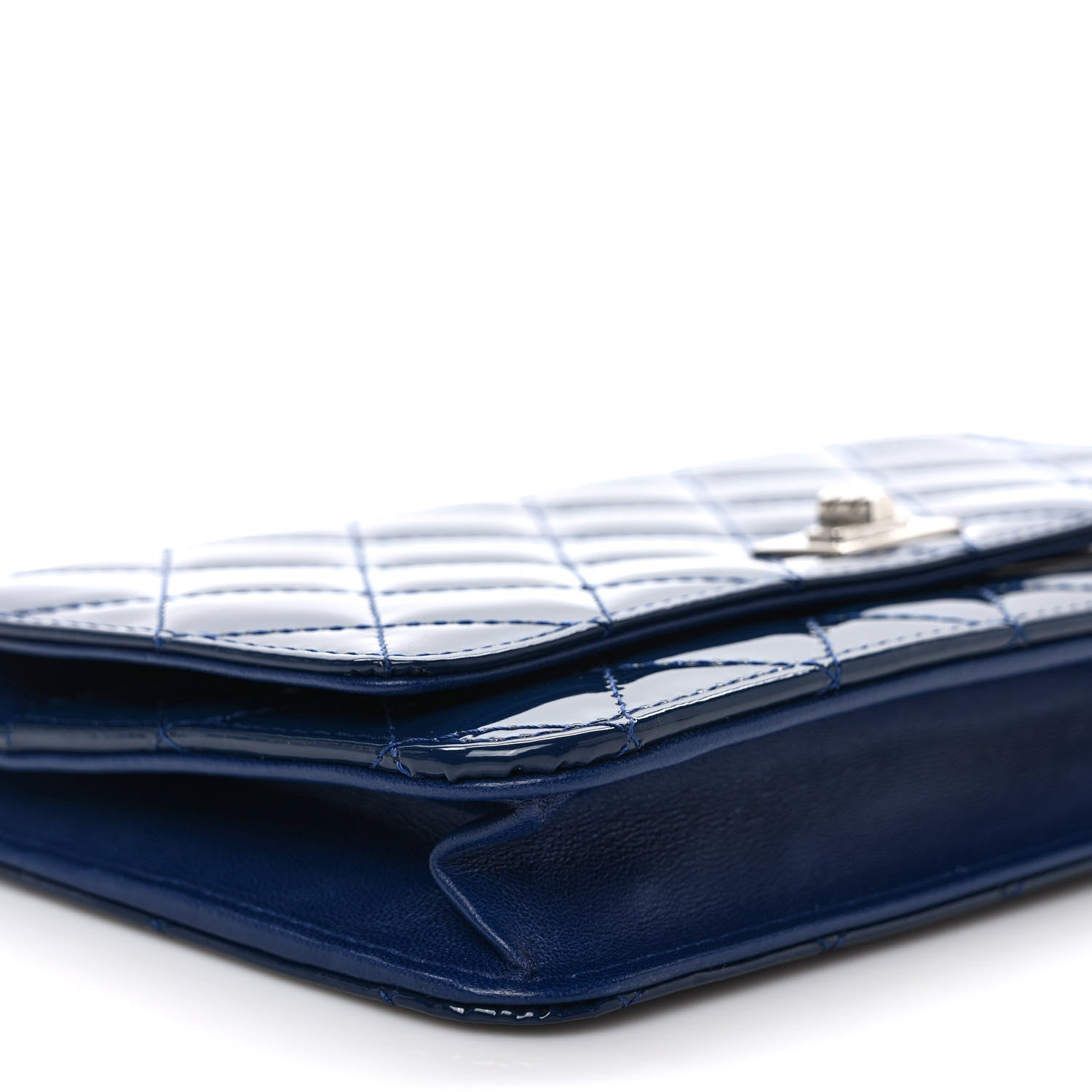 Chanel Patent Calfskin Quilted Reissue Wallet On Chain WOC Dark Navy Blue 7 of 8