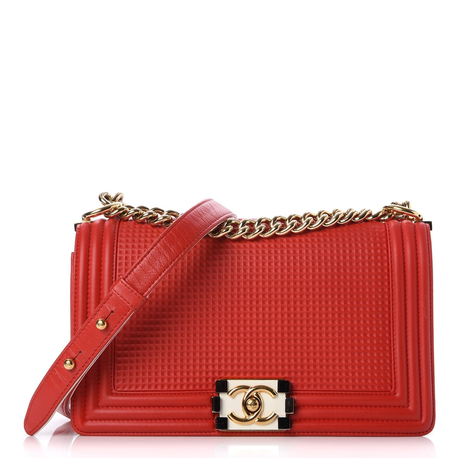 Chanel Lambskin Embossed Medium Boy Cube Flap Red 1 of 7