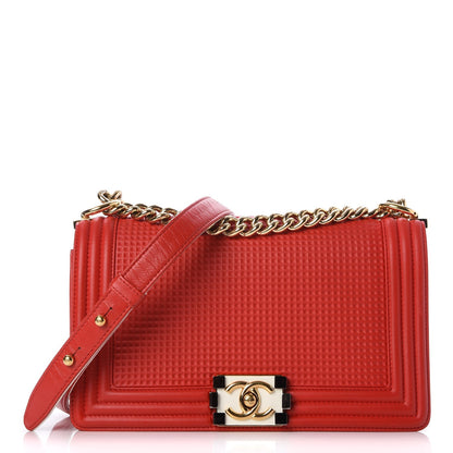 Chanel Lambskin Embossed Medium Boy Cube Flap Red 1 of 7