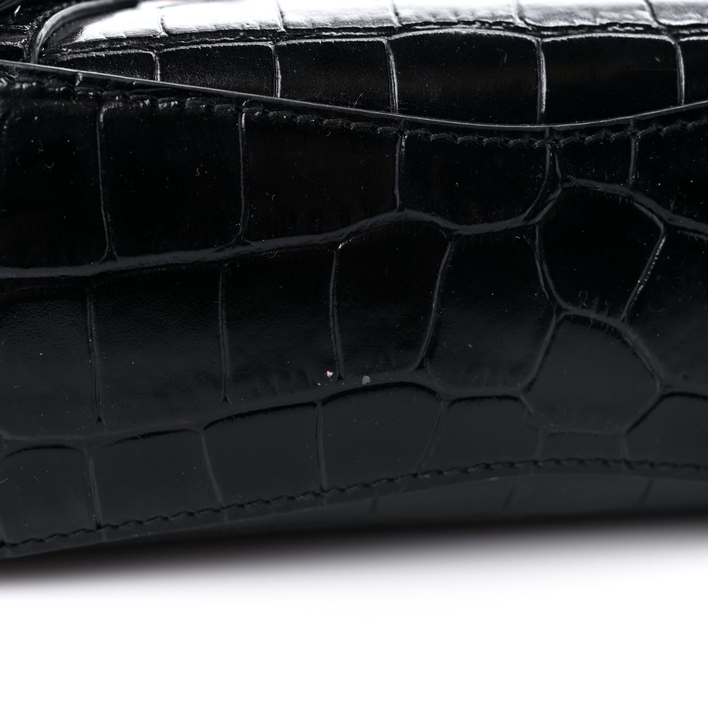Shiny Supple Calfskin Crocodile Embossed Neo Classic Gold Hardware Nano City Crossbody Black