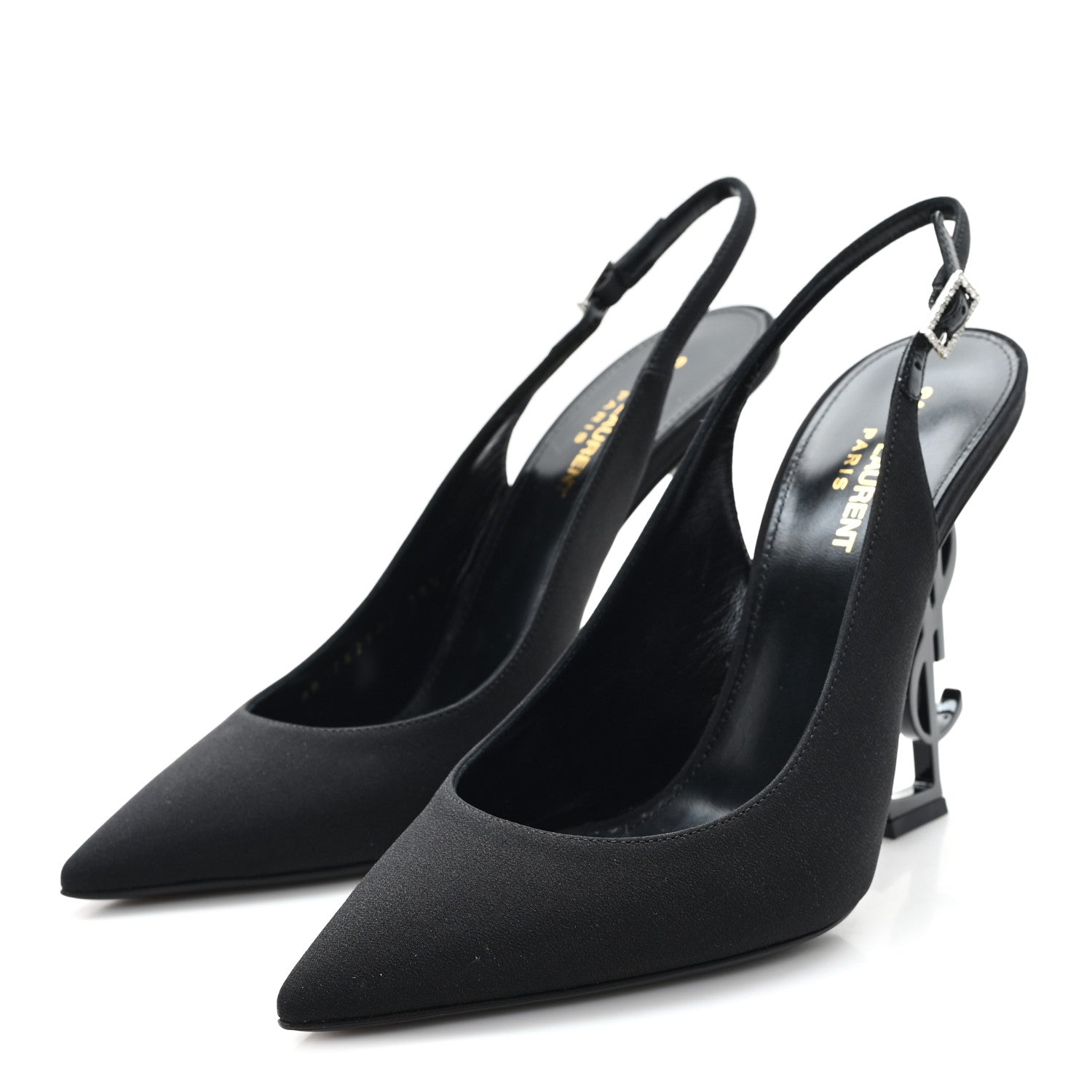 Saint Laurent Crepe Satin Crystal Opyum 110 Slingback Pump 39.5 Black 4 of 9