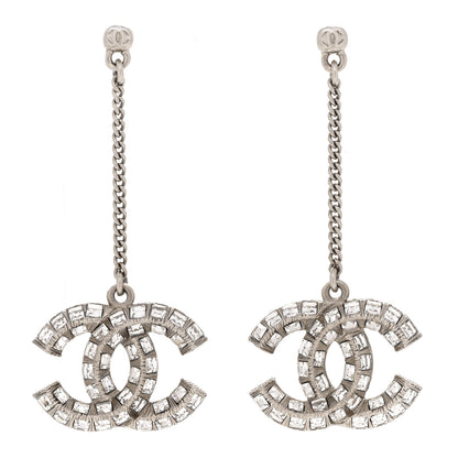 Chanel Baguette Crystal CC Drop Earrings Silver 1 of 5